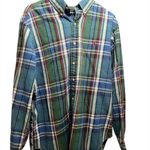 Ralph Lauren Lightweight Flannel Long Sleeve Mens Shirt Size L Green Plaid